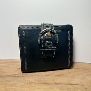 VTG Coach Soho Compact Bifold Black Leather Wallet with Silver Buckle EUC